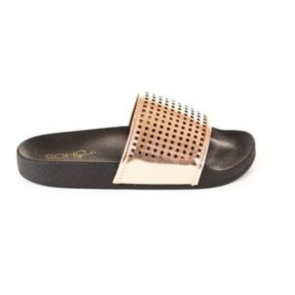 LAST ONE-Perforated Open Toe Slide Sandals, Size 6 - Picture 2 of 4